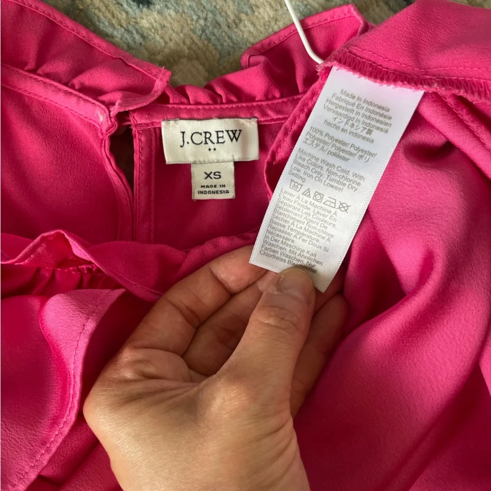 J. Crew XS pink ruffled sleeveless blouse red bow